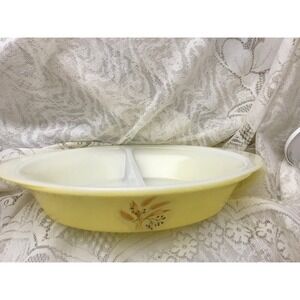 Vintage Glasbake, Yellow Wheat Design, Divided Casserole Dish, Mid‎ Century, USA